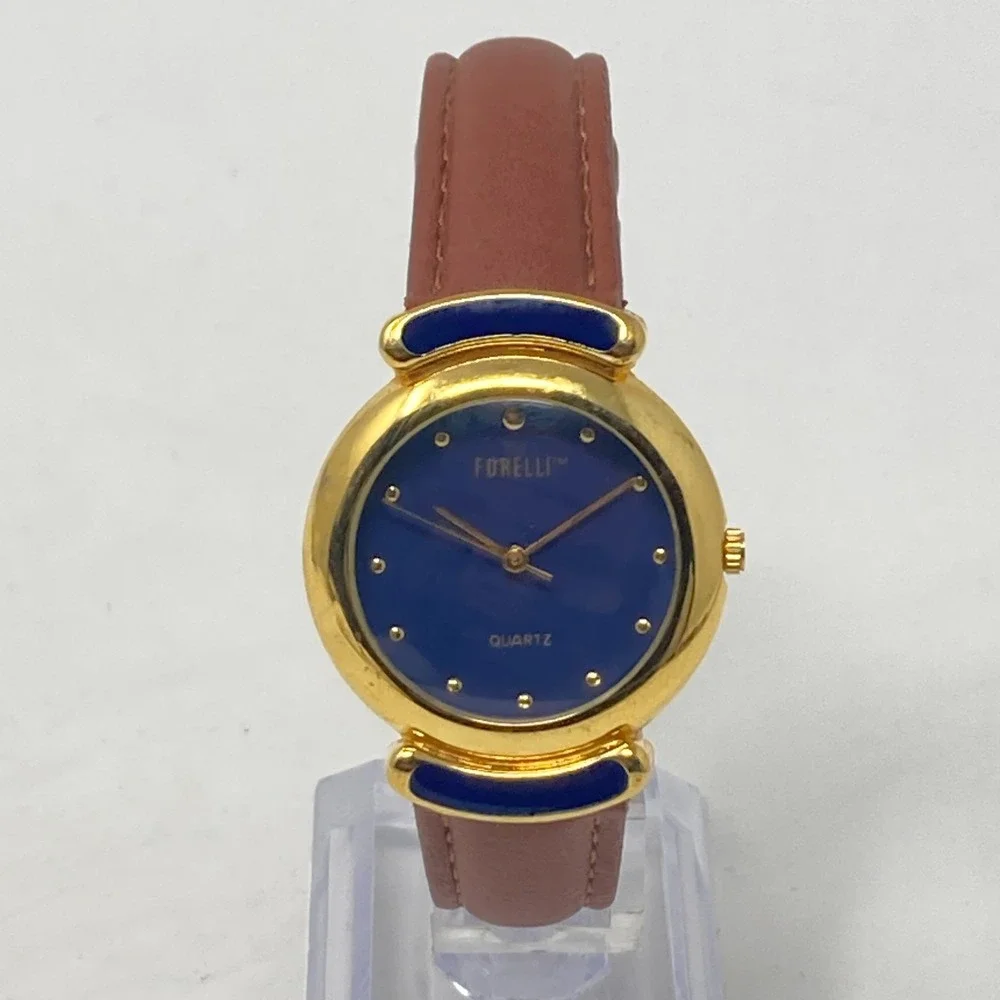 Forelli Watch Women 31mm Gold Tone Blue Dial Domed Crystal New Battery 8.5